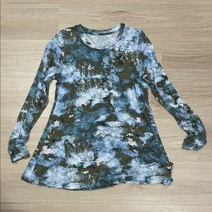 LOGO by Lori Goldstein Blue and Green Long Sleeve Top